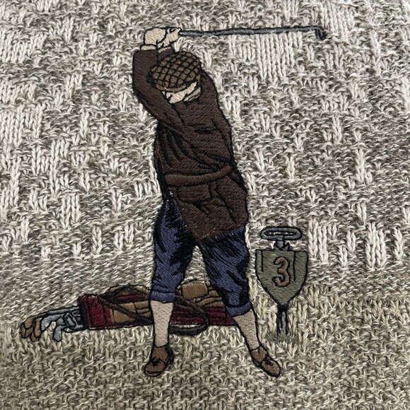 Pinnacle Vintage Golf Sweater XL Made USA 90s Knit Embroidered Scene Cottagecore - Picture 5 of 8